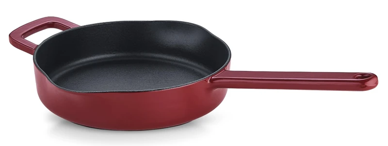 Fissler Moments Collection/Enamelled Cast Iron Skillet (Ø 24 cm) Non-Stick High Rim with Pouring Spouts Hanging Loop PFAS/PTFE Free Induction - Burgundy