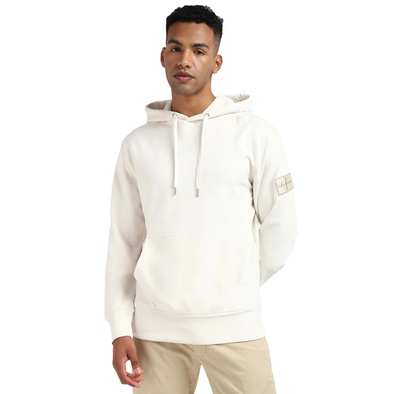 Calvin Klein Men's Badge Hoodie, White (Ivory), 3XL