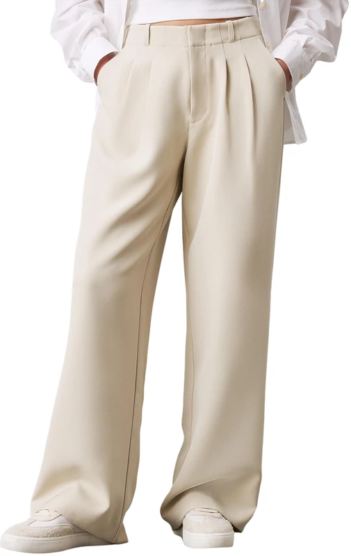 Calvin Klein Women’s Elegant Stretch Crepe Straight Trousers, Beige (Pelican), 24W