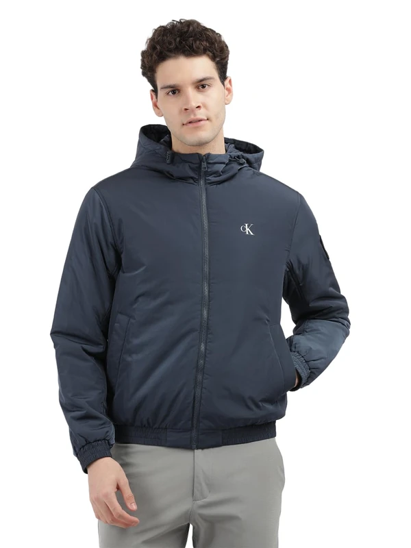 Calvin Klein Jeans Men's Padded Hooded Transitional Jacket, Blue (Ink), S