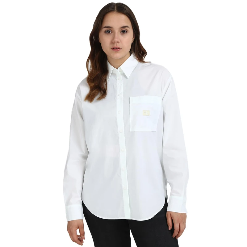 Calvin Klein Women’s Woven Label Relaxed Fit Shirt, White (Bright White), XL
