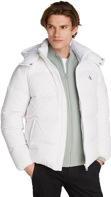 Calvin Klein Men’s Essentials Down Puffer Jacket with Hood, White (Bright White), 3XL