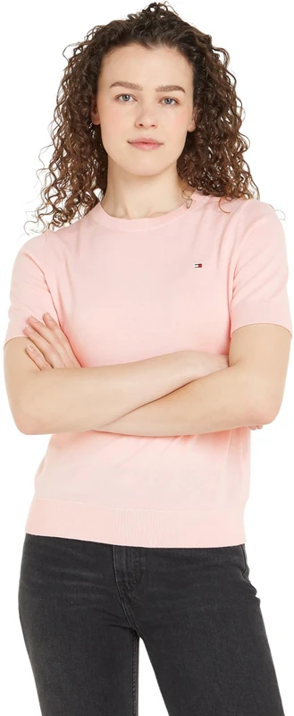 Tommy Hilfiger Women’s Short Sleeve Crew Neck Jumper, Pink (Delicate Pink), XS