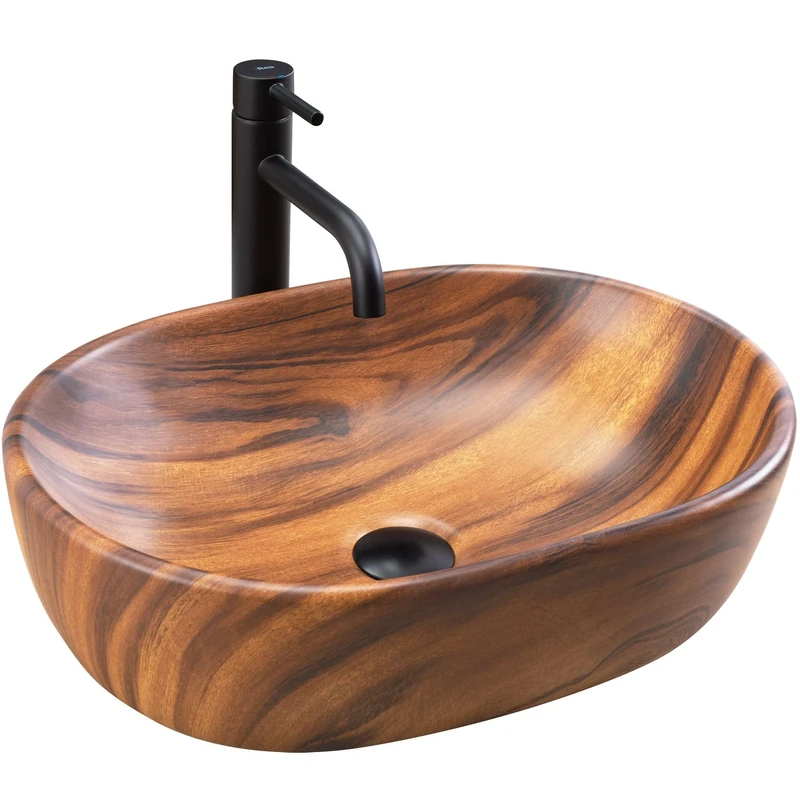 Rea Bathroom Sink Made of Ceramic Amelia Wood Matt - Brown - REA-U5060