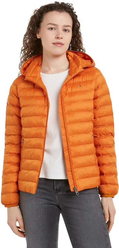 Tommy Hilfiger Women's Global Stripe Transitional Padded Jacket, Orange (Autumn Orange), S