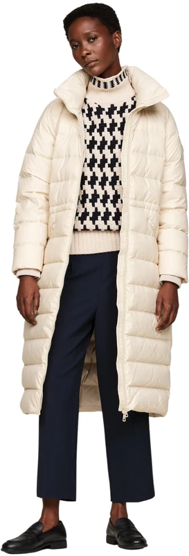 Tommy Hilfiger Women’s Funnel Collar Maxi Down Coat, Beige (Classic Beige), S