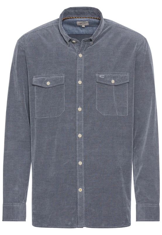 camel active Men's Long-Sleeved Shirt in Regular Fit Made of Corduro, Denim Blue, L - Image 1