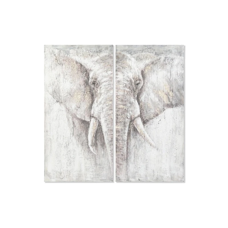AlexandreHouse Cuadro Set of 2 Lienzo Pine 120 x 3.7 x 120 cm Elephant