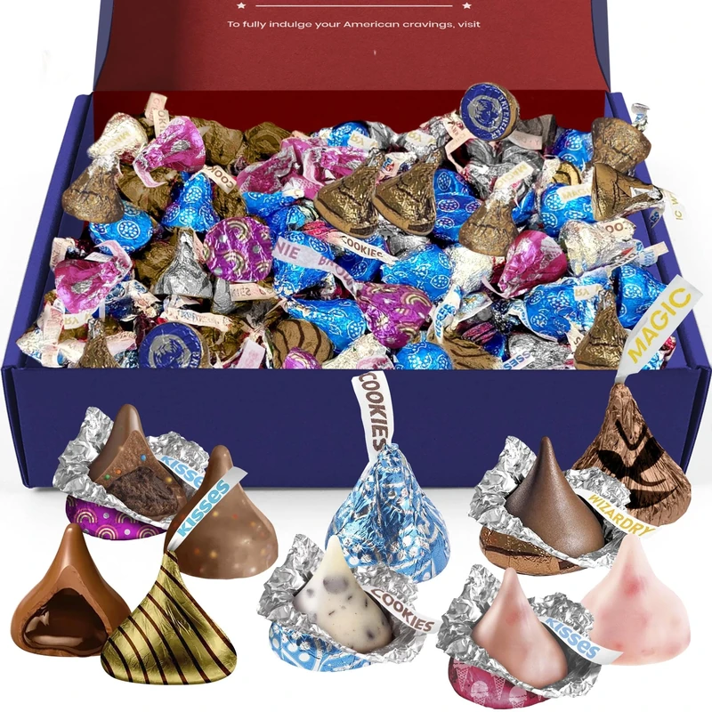 Broadway Candy 900g Blissful Kisses Hamper - American Sweets Gift Box - Chocolates Minis Hamper - An Assortment of Kisses for Kids, Adults, Birthday, Valentine, Special Occasion - Image 1