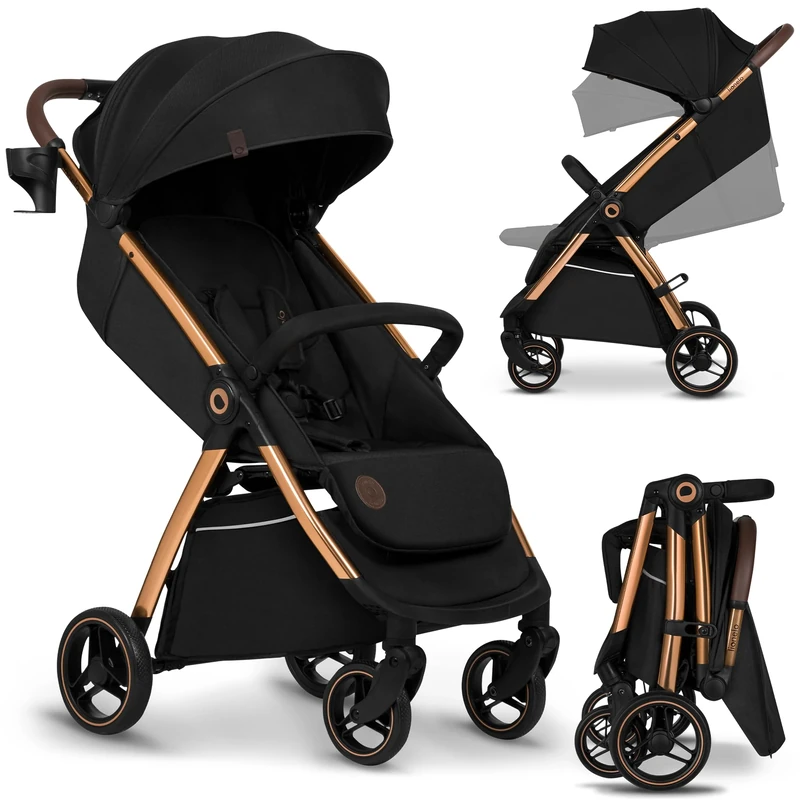 Lionelo Ingrid Lightweight & Compact Stroller from 6 Months to 22kg, Auto-Folding Pushchair with Reclining Seat, Full Suspension, 360° Swivel EVA Wheels, XXL Canopy, Travel Buggy with Large Basket