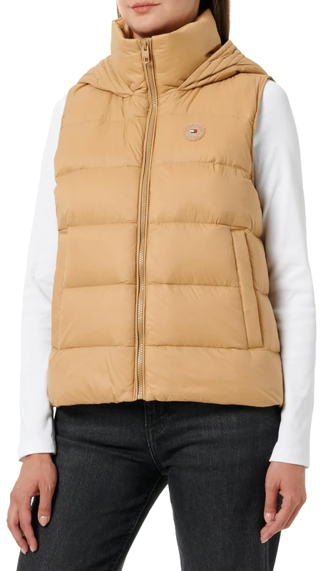 Tommy Hilfiger Women's Casual Down Gilet with Hood, Beige (Classic Khaki), M