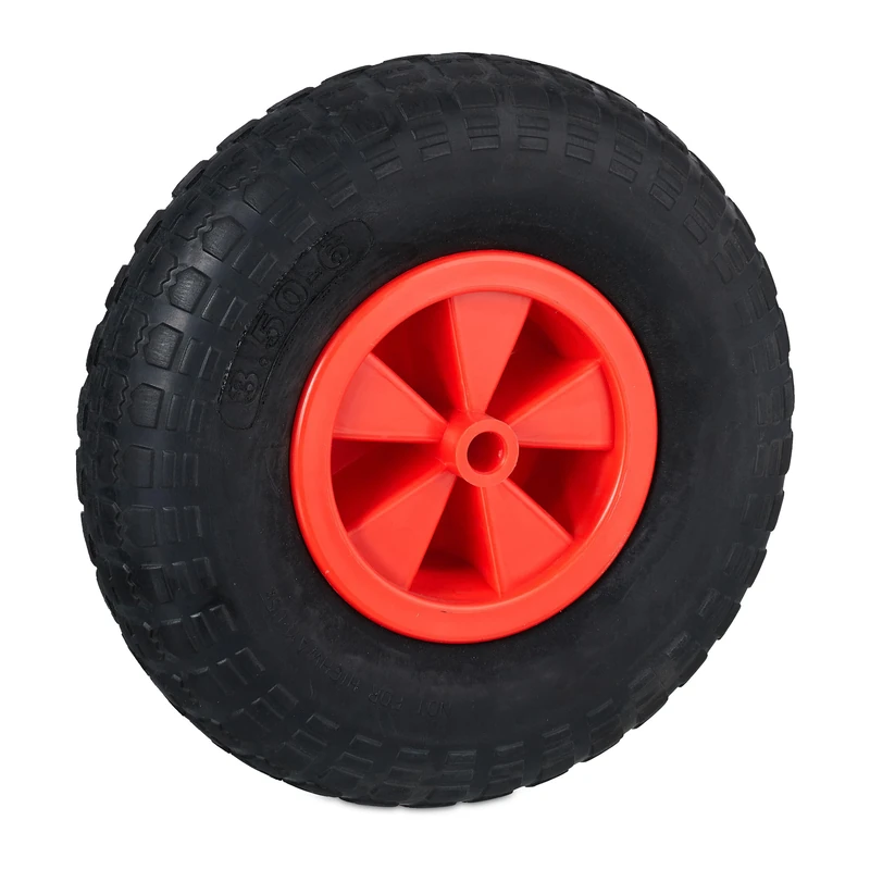 Relaxdays Wheelbarrow Tyre, Rubber, Spare Wheels, Puncture-Proof, 3.50-6", Max. Load 100 kg, 17 mm Axis, Black/Red, 33 x 9 cm