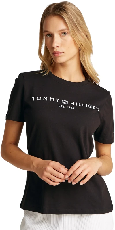 Tommy Hilfiger Women's Round Neck Short Sleeve T-Shirt, Black (Black), S