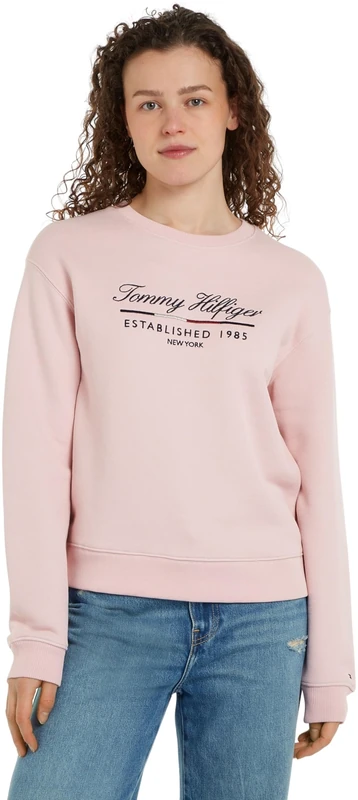 Tommy Hilfiger Women’s Round Neck Sweatshirt, Pink (Delicate Pink), XL