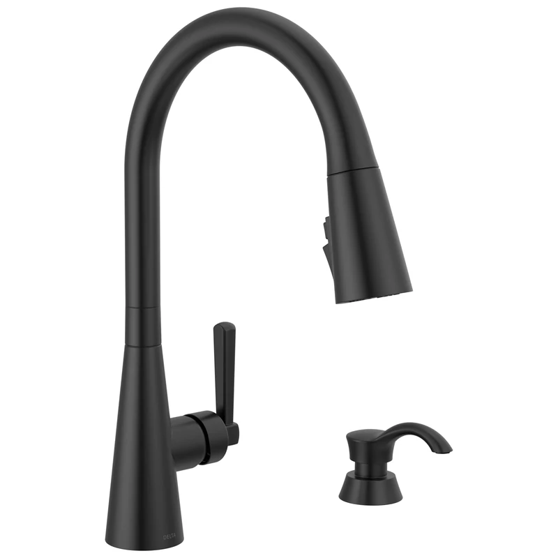 Delta Faucet Boyd Kitchen Faucet with Soap Dispenser, Kitchen Faucets with Pull Down Sprayer Black, Kitchen Sink Faucet with Magnetic Docking Spray Head, Matte Black 19893Z-BLSD-DST
