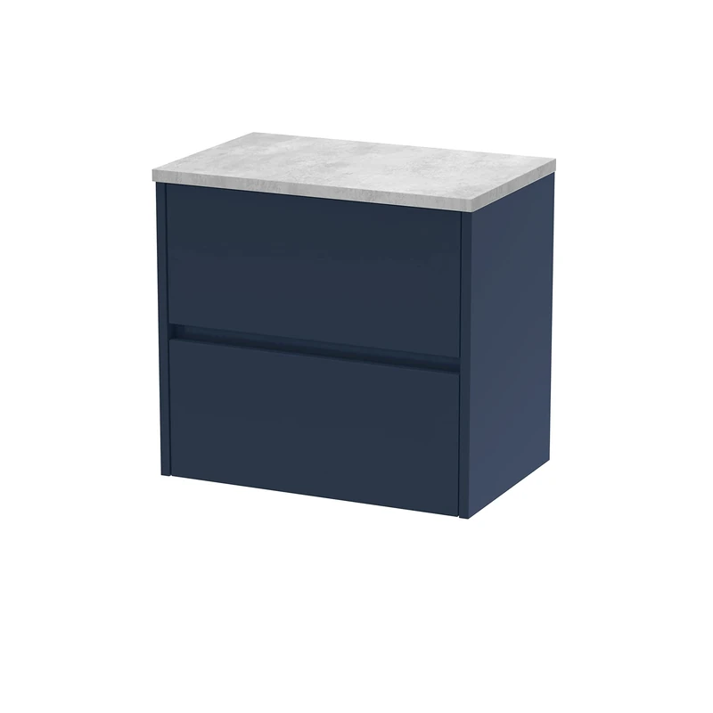 Hudson Reed HAV2904LBG Havana Modern Bathroom Wall Hung 2 Soft Close Drawer Vanity Unit and Bellato Grey Laminate Worktop, 600mm, Midnight Blue