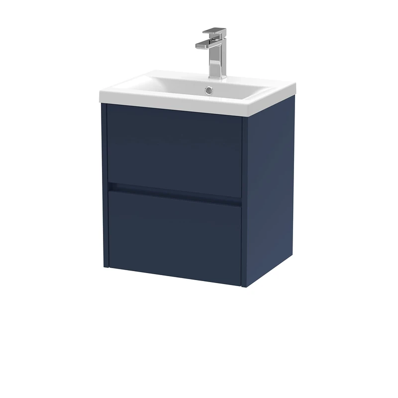 Hudson Reed HAV2902A Havana Modern Bathroom Wall Hung 2 Soft Close Drawer Vanity Unit and Mid-Edge Basin, 500mm, Midnight Blue