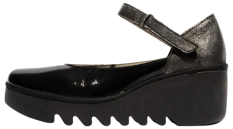 Fly London Women's BAWO543FLY Mary Jane Flat, Black/Silver, 5 UK