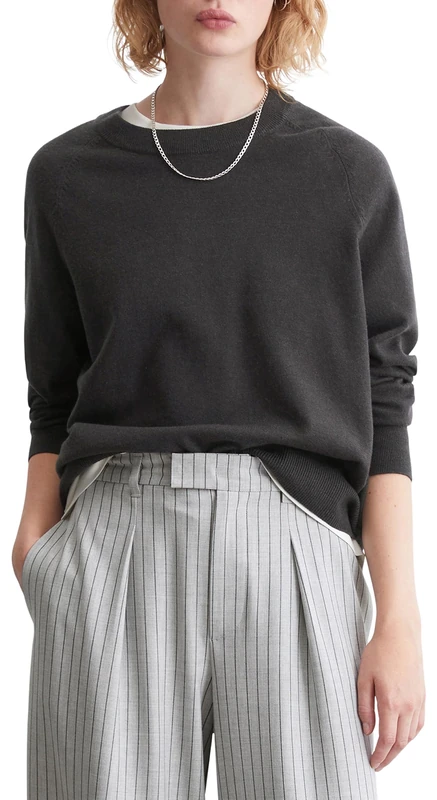 Marc O'Polo Denim Women's Knitted Crew Neck Pullover, Regular Fit, Grey (Dark Grey Melange 01), XS