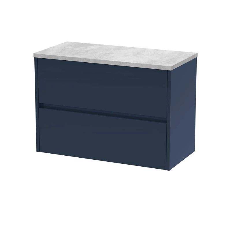 Hudson Reed HAV2906LBG Havana Modern Bathroom Wall Hung 2 Soft Close Drawer Vanity Unit and Bellato Grey Laminate Worktop, 800mm, Midnight Blue