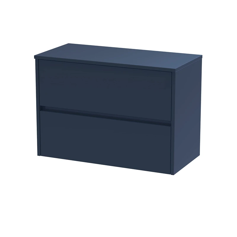 Hudson Reed HAV2906W Havana Modern Bathroom Wall Hung 2 Soft Close Drawer Vanity Unit and Colour Coordinating Worktop, 800mm, Midnight Blue