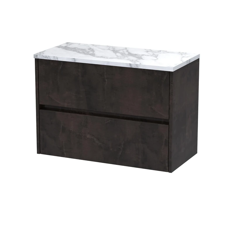 Hudson Reed HAV2606LCM Havana Modern Bathroom Wall Hung 2 Soft Close Drawer Vanity Unit and Carrera Marble Laminate Worktop, 800mm, Metallic Slate