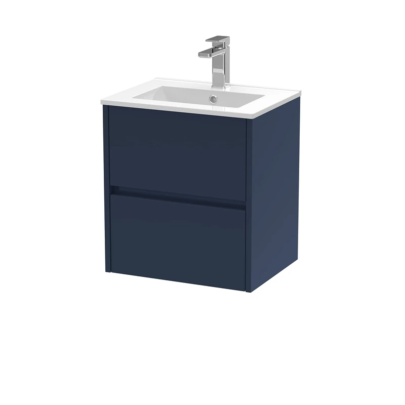 Hudson Reed HAV2902B Havana Modern Bathroom Wall Hung 2 Soft Close Drawer Vanity Unit and Minimalist Basin, 500mm, Midnight Blue