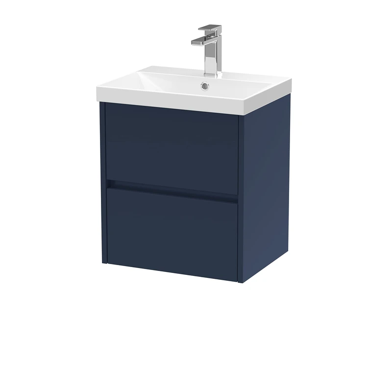 Hudson Reed HAV2902D Havana Modern Bathroom Wall Hung 2 Soft Close Drawer Vanity Unit and Thin-Edge Basin, 500mm, Midnight Blue