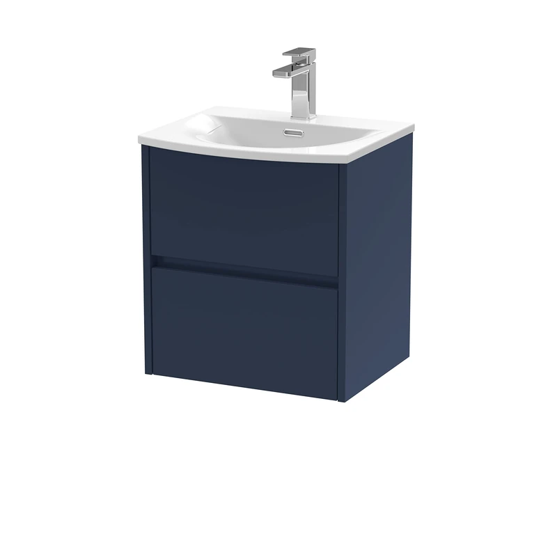 Hudson Reed HAV2902G Havana Modern Bathroom Wall Hung 2 Soft Close Drawer Vanity Unit and Curved Basin, 500mm, Midnight Blue
