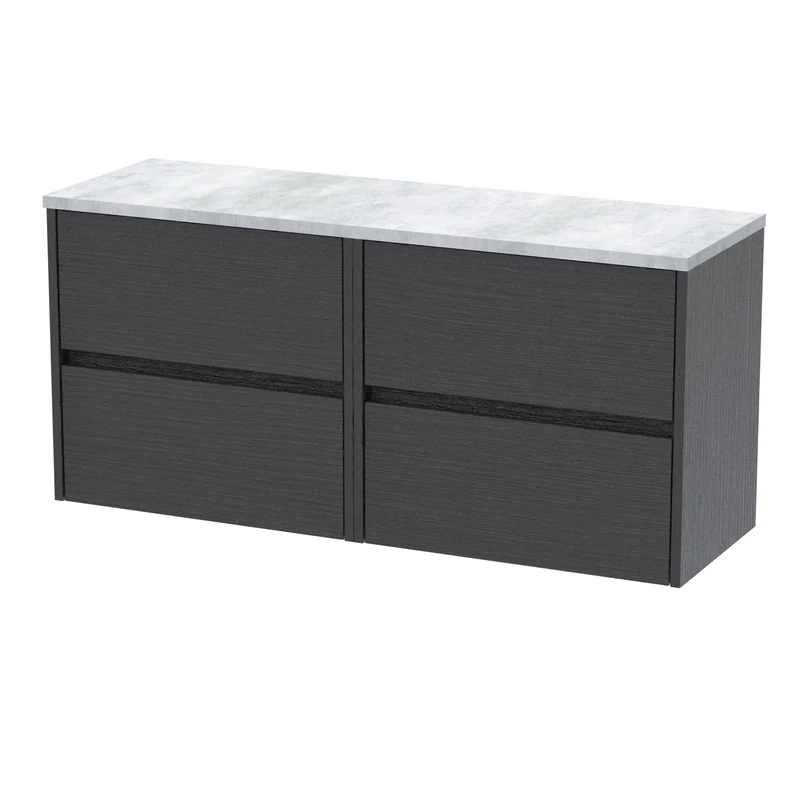Hudson Reed HAV2204LBG2 Havana Modern Bathroom Wall Hung 4 Drawer Vanity Unit and Bellato Grey Laminate Worktop, 1200mm, Graphite Grey Woodgrain