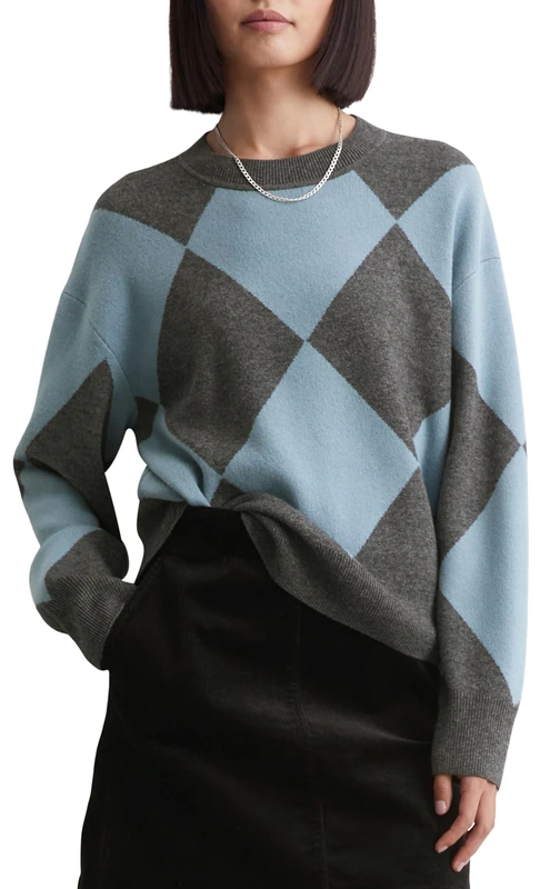 Marc O'Polo Denim Women's Pullover with Diamond Pattern Loose Fit, m Blue_Multi_01, L