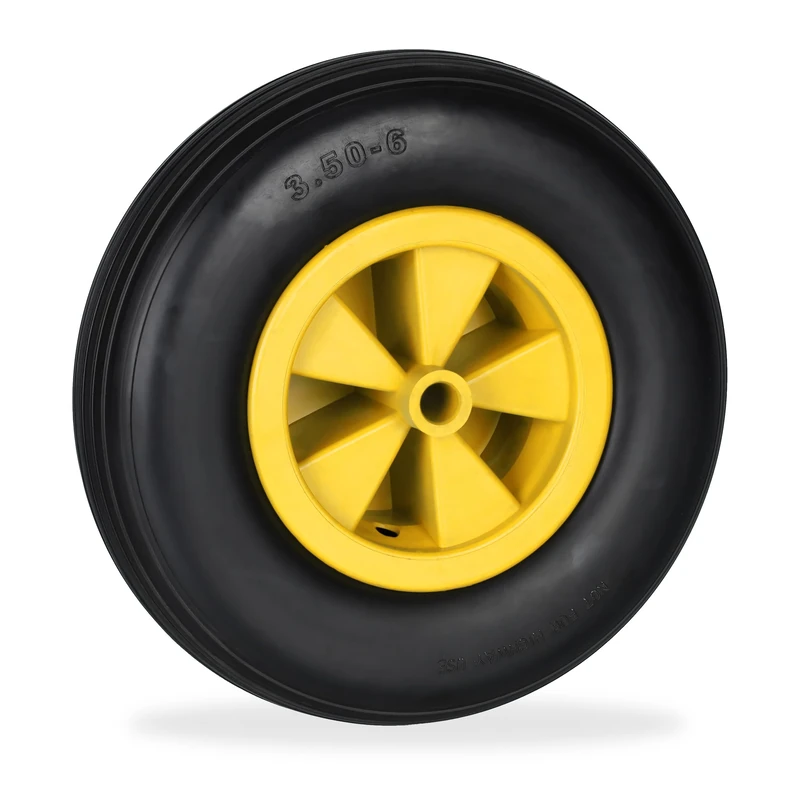 Relaxdays Wheelbarrow Tyre, Rubber, Spare Wheels, Puncture-Proof, 3.50-6", Max. Load 100 kg, 17 mm Axis, Black/Yellow, 33 x 9 cm