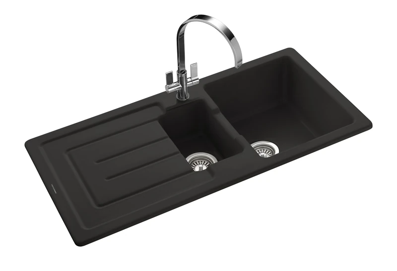 Rangemaster CAU10102MB/ Austell 1000500 1.5B Ceramic Black inc.Waste Tap, White