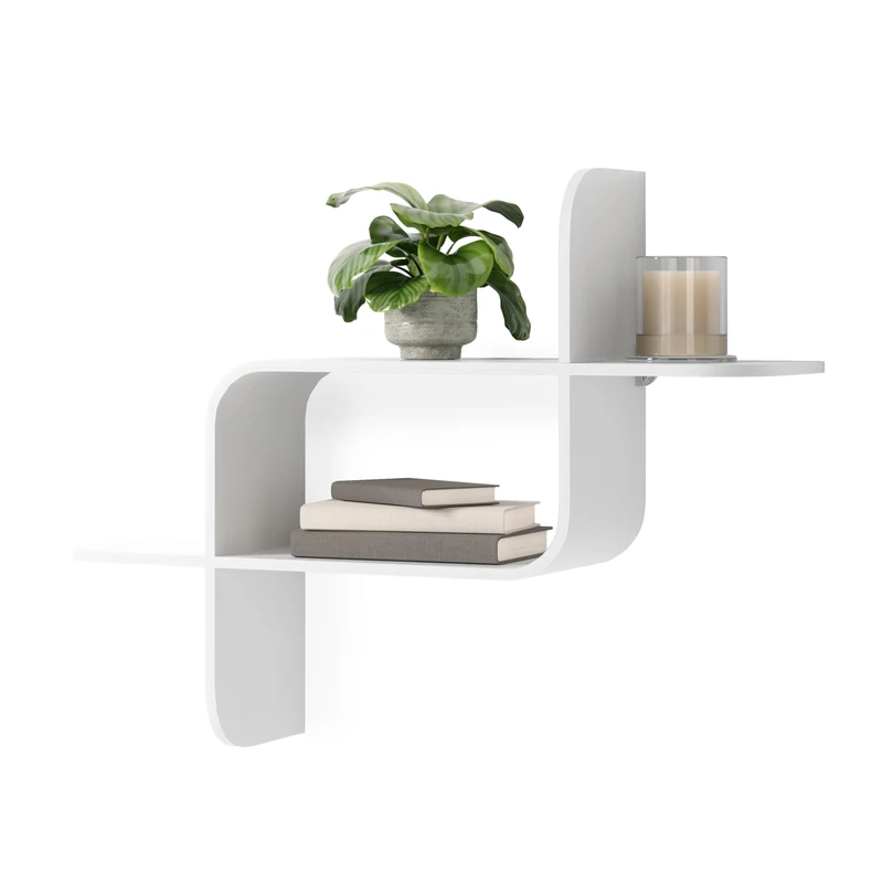 Umbra Montage Floating Wall Shelf Display Case, Made of Natural Bent Wood, White