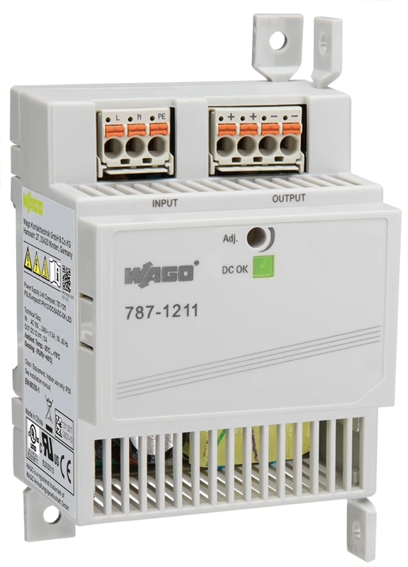 WAGO Compact Power Supply 787-1211, 1-Phase, Clocked Power Supply, DIN-rail Power Supply (DIN-rail), 12 VDC, 5 A, DC OK LED