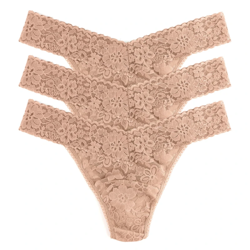 hanky panky, Original Rise Thong in Polybag, 3-pack, Taupe, One Size Fit All (4-14), 100% Nylon Body, 100% Cotton Crotch Lining, Durable and Comfortable Underwear for Women