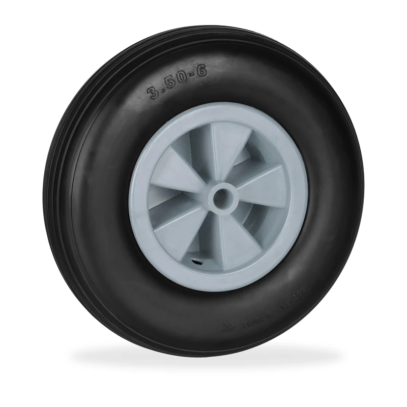 Relaxdays Wheelbarrow Tyre, Rubber, Spare Wheels, Puncture-Proof, 3.50-6", Max. Load 100 kg, 17 mm Axis, Black/Grey, 33 x 9 cm