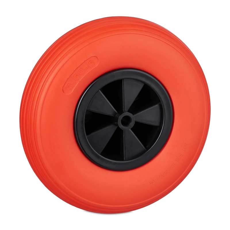 Relaxdays Wheelbarrow Tyre, Rubber, Spare Wheels, Puncture-Proof, 3.50-6", Max. Load 100 kg, 17 mm Axis, Red/Black, 33 x 9 cm
