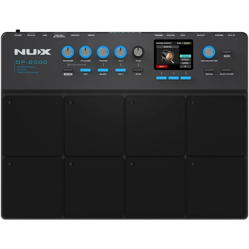 NUX DP-2000 8-Velocity Sensitive Independent Strike Percussion Pad with LED Lights, UI Interactive Interface, Six On-Board Effects, and Wavimport Function