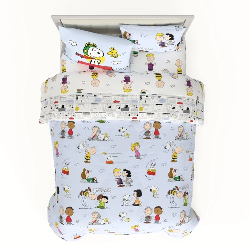 Franco Collectibles Peanuts Multi Character Bedding 7 Piece Super Soft Comforter and Sheet Set with Sham, Queen, (100% Official Licensed Product)
