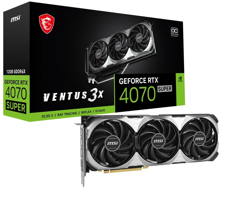 MSI Gaming RTX 4070 Super 12G Ventus 3X OC Graphics Card (NVIDIA RTX 4070 Super, 192-Bit, Extreme Clock: 2520 MHz, 12GB GDRR6X 21 Gbps, HDMI/DP, Ada Lovelace Architecture)