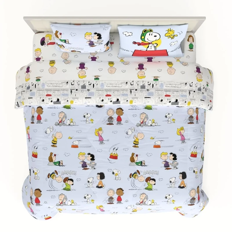 Franco Collectibles Peanuts Multi Character Bedding 7 Piece Super Soft Comforter and Sheet Set with Sham, King, (100% Official Licensed Product)