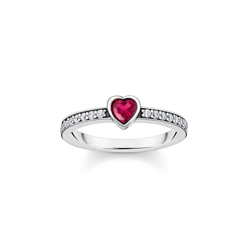 Thomas Sabo Women Silver Solitaire Ring with red Heart-Shaped Stone 925 Sterling Silver, Blackened TR2448-640-10 - Image 1