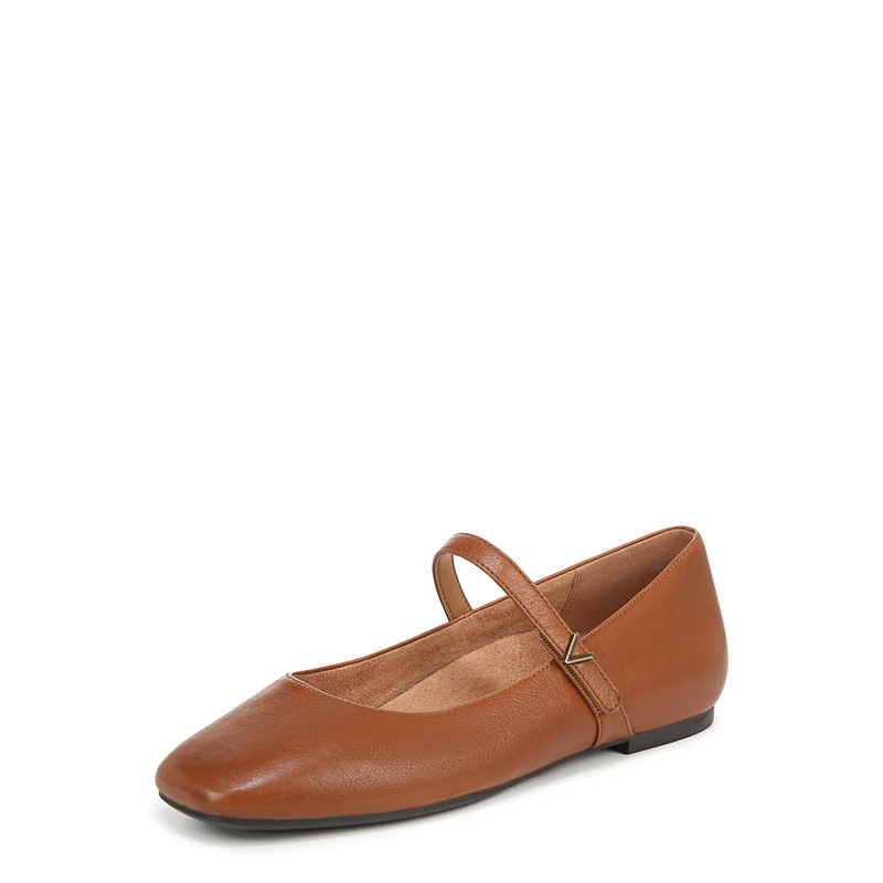 Vionic Women's Alameda Mary Jane Flat with Arch Support, Tan, UK 6.5 Wide Fit