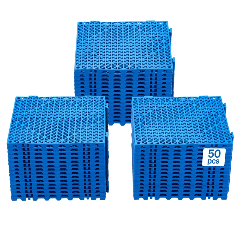 VEVOR Modular Interlocking Cushion, 50 Pack 30 x 30 cm Splicing Drainage Mats, Soft PVC Interlocking Drainage Floor Tiles, Non-Slip Drainage Holes for Restroom, Bathroom, Kitchen, Pool, Wet Area, Blue