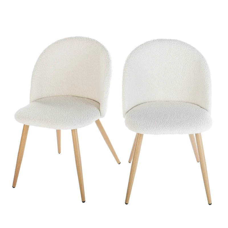 FurnitureR Dining Room Chairs, Set of 2, Chenille fabric Kitchen Chairs for Bedroom, Living Room Chair, Oak Metal Legs, Beige