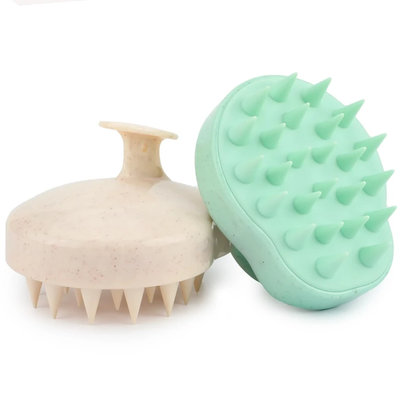 Hience 2-Pack Scalp Massager Shampoo Brush with Wheat Straw Soft Silicone Bristles, Exfoliating Head Scrubber for Dandruff Removal and Hair Growth, Wet & Dry Hair, Mint Green & Beige
