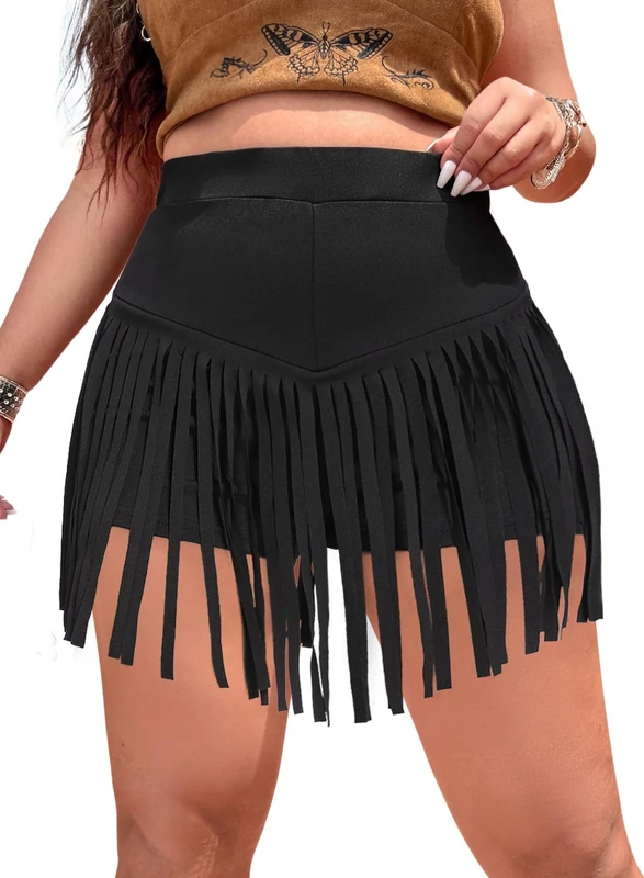 Ella Lust Womens High Waisted Fringe Shorts - Cowgirl Outfits Sexy Western Tassel Booty Pole Dance EDM Festival Rave Bottoms(Black,M,1116r) - Image 1