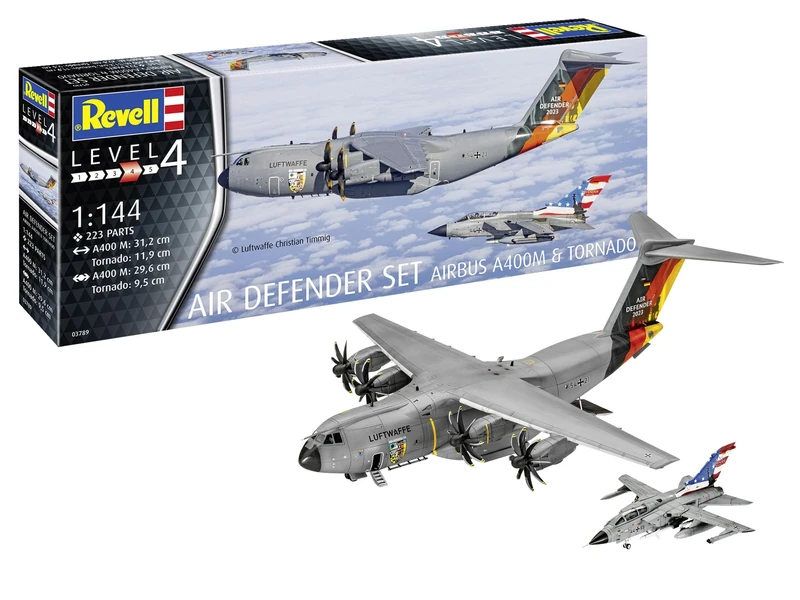 Revell 03789 Model Making I Air Defender I Construction Kit I Scale 1:144 I 223 Pieces I Craft Set from 12 Years I Precision Masterpiece in The Sky, Moulded Colour
