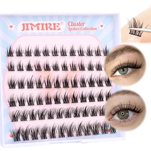 JIMIRE Self Adhesive Cluster Lashes Press- On DIY Self Adhesive Individual Eyelashes 10-16MM C Curl Wispy No Glue Needed Lashes Individual Cluster Pre Glue Lash Clusters Self Application at Home